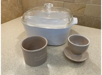 Large Deep Pyrex Roasting Pan With Top & Unique 2 Part Ceramic Butter Dish