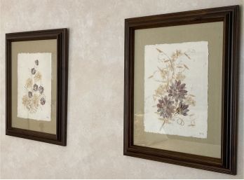 Pair Of Framed Pressed Flowers On Handmade Paper