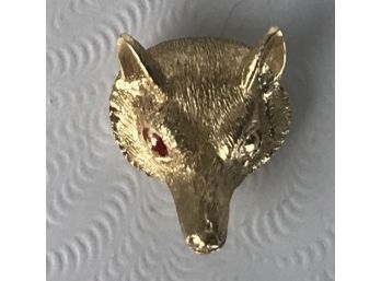 Stunning  14k Gold Fox Head Pin With Red Jewel Eyes (possibly Ruby)