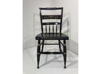 Vintage Black Spindle Chair With Hand Painted Gold Accents