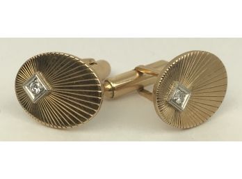 Classy 10k Gold Oval Cufflinks With Jewel Inset
