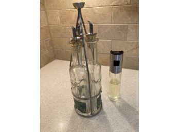 Unique Three Bottle Olive Oil Set With Rack & Glass Spritzer