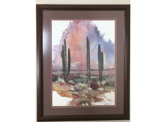Framed Watercolor Print Of Three Cactuses
