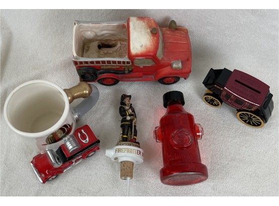 Assortment Of Firefighter Related Knickknacks Featuring Coffee Mug, Ceramic Truck & More