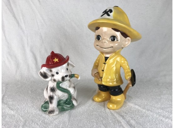 Pair Of Firefighter Themed Ceramic Figures
