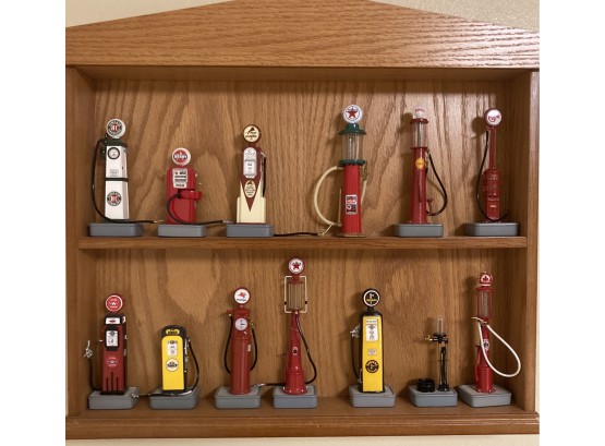 Really Cool Highly Detailed Miniature Gas Pump Collection With Wooden Shelf (see Photos)