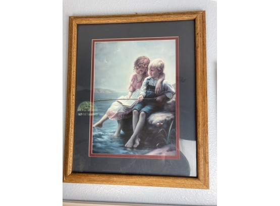 Framed Print Of Little Girl & Boy Fishing