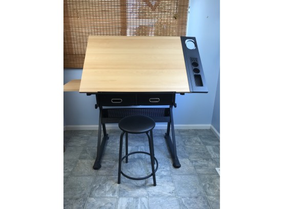 Super Handy Modern Drafting Table With Assortment Of Handy Storage And Organizing Bins