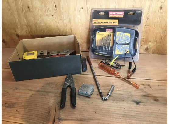 Craftsman Drillbit Set & Box O' Tape Measures With Other Miscellaneous Tools