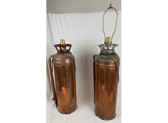 THESE ARE LAMPS? Cool Set Of Big Vintage Fire Extinguishers Converted Into Lamps (see Photos)