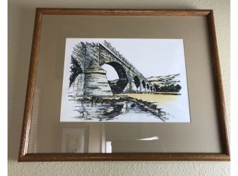 Wonderful Signed Print Of Arched Bridge Scene