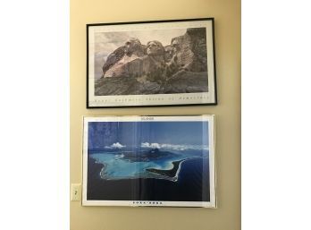Pair Of Framed Prints- Beautiful  Bora Bora & Majestic Mt. Rushmore