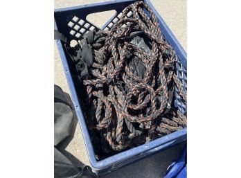 CRATE OF BUNGEES , TARPS, & ROPES