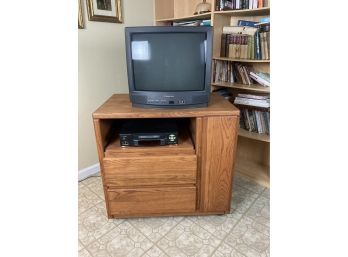 Television, VCR, Wooden Entertainment Center & Contents Featuring Small DVD Player (see Photos)