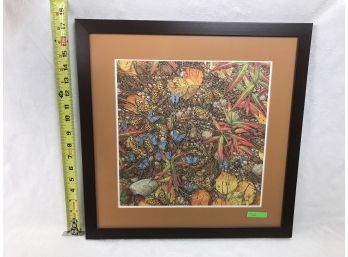 Beautiful Framed Bev Doolittle Image Of A Native American Made From Butterflies Twigs And Stone