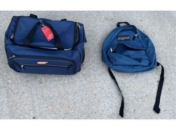 Blue Near New Travel Tote With Travel Accessories & Jan Sport Brand Backpack