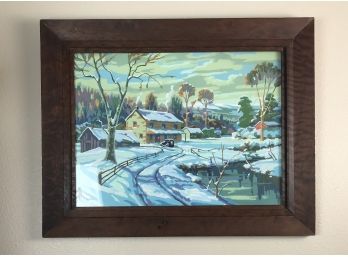 Colorful Winter Scene Picture In Wide Wood Frame