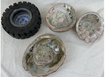 Vintage Tire Ashtray & Collection Of Seashells With Mother Of Pearl
