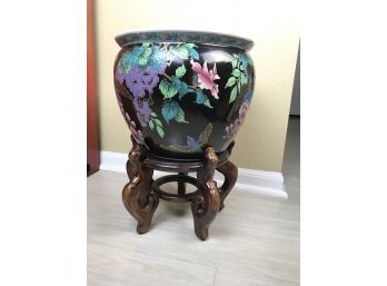 Beautiful Painted Pot With Stand- Size In Photos