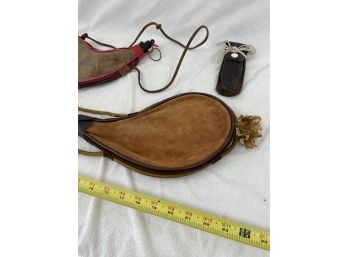 Two Vintage Leather Water Bottles & Leather Knife Pouch