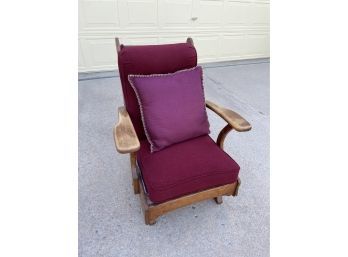Vintage Wooden Rocking Chair With Padded Upholstered Seat & Pillow