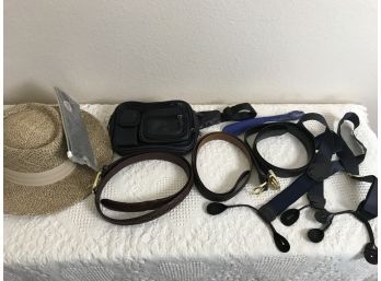 Assortment Featuring Woven Hat & Collection Of Belts & Suspenders (see Photos)