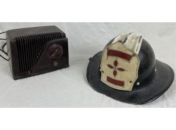 Vintage Firemans Call Radio & Vintage Fire Mens Helmet
