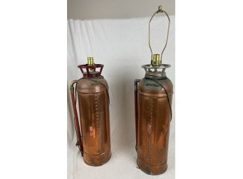 THESE ARE LAMPS? Cool Set Of Big Vintage Fire Extinguishers Converted Into Lamps (see Photos)