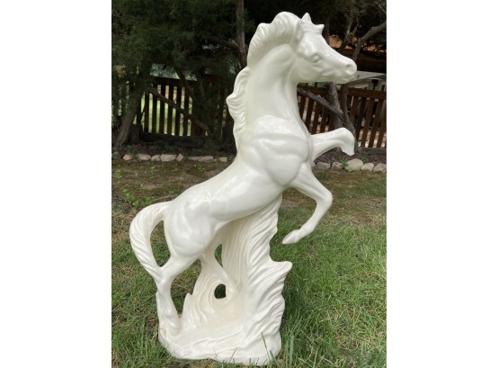 Large White Porcelain Horse Yard Sculpture (see Photos/shows Repair)