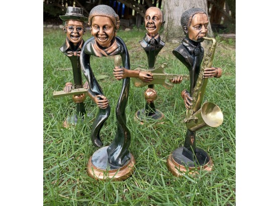Unique Cast Resin Bronze Colored Stylized Sculptures Of Musicians & Two Faces (see Photos)