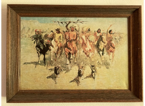 Vintage Print  The Ceremony Of The Scalps , Frederic Remington -In Rough Wood Frame