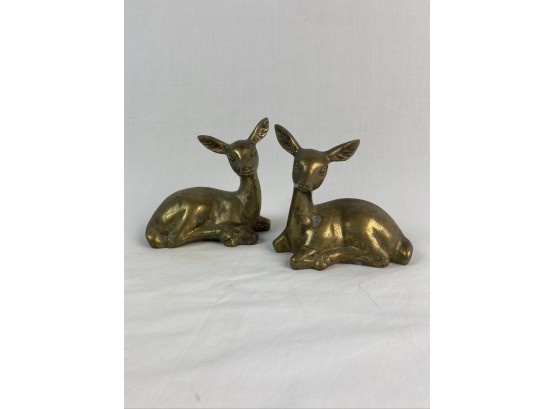 Pair Of Brass Deer Sculptures