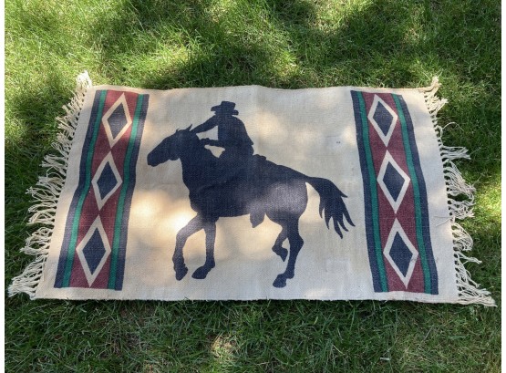 COWBOY SILHOUETTE SOUTHWESTERN STYLE WOVEN RUG (SEE PHOTOS FOR SIZE)