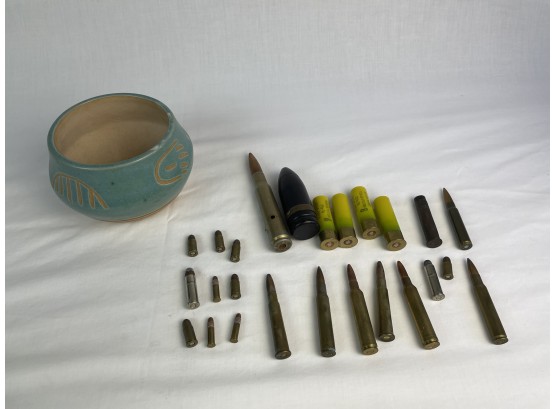 Vintage Ammunition Parts W/ Small Green Pot