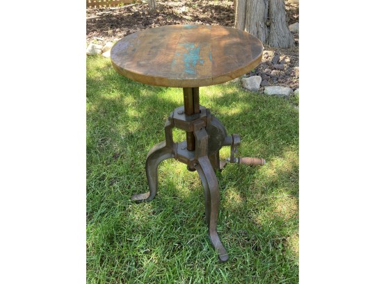 Rustic Wood & Metal Adjustable Side Table