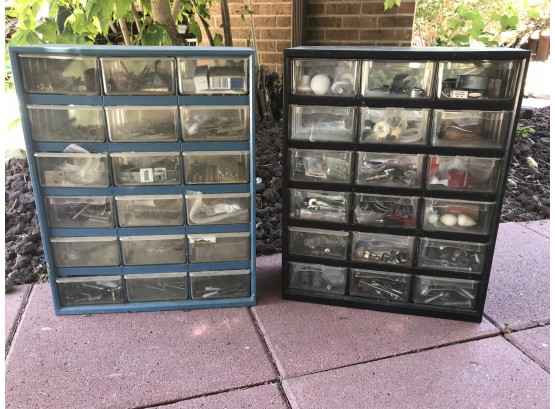 Two Bins Of Drawers Of Organized Fasteners And Parts