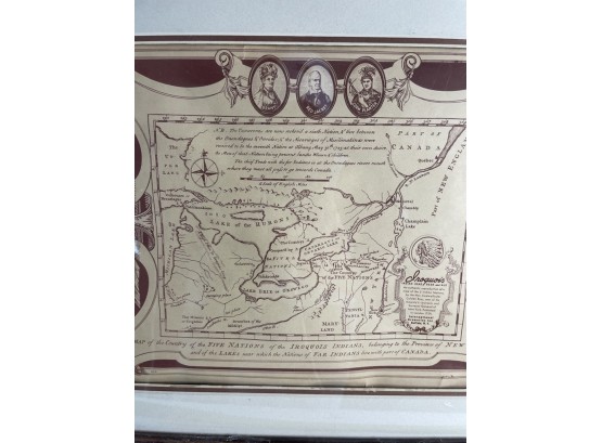 Framed Print- MAP Of The Country Of The FIVE NATIONS Of The IROQUOIS INDIANS