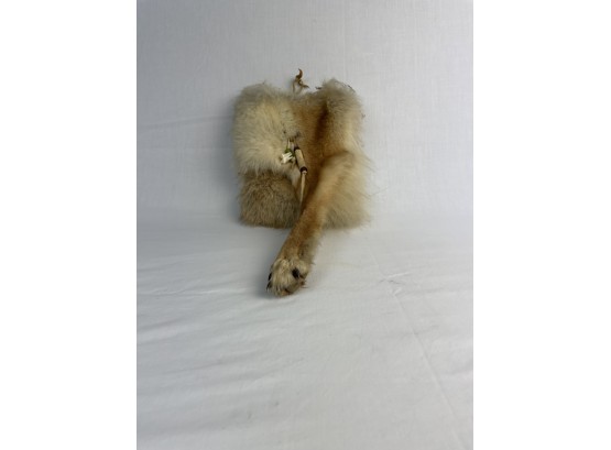 Fur And Leather Pouch With Bead Detail