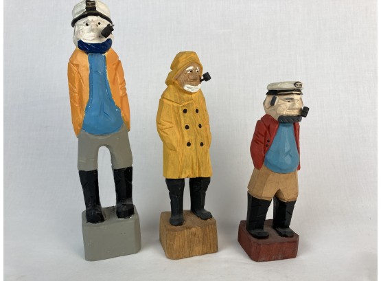 Trio Of Carved Fisherman Figures
