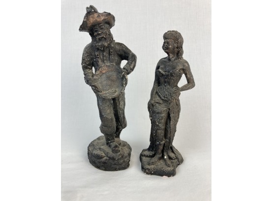 Vintage Prospector & Saloon Girl Plaster Figurines (See Photos For Condition)