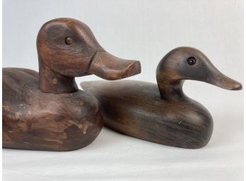 Two Folk Style Hand Carved Duck Decoys