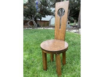 Interesting Wood Keyhole Chair( See Photos For Size/Condition)