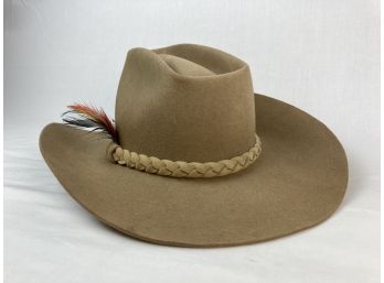 Authentic Stetson Hat With Feather & Suede Braided Band