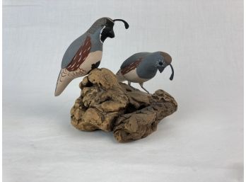 Carved Quale Birds On Water Warn Wood