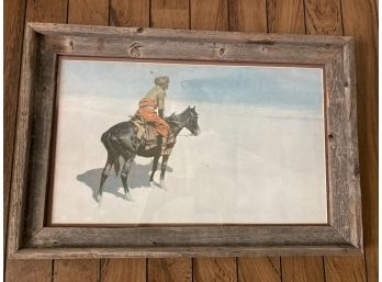 Vintage Western  Scout Friends Or Foes Frederic Remington Painting  With Rustic Wood Frame