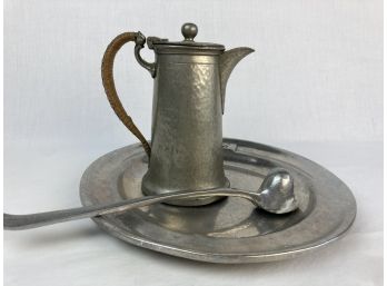 Nice Pewter Kettle With Lid, Tray, & Candle Extinguisher