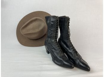 Wool Hat & Womens Tall Black Lace Up Boots