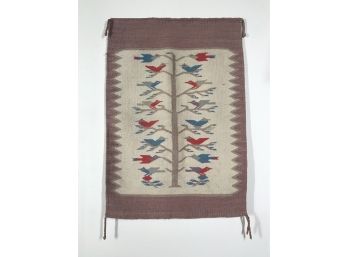 Vintage 3 Ft Long Southwestern Bird Motif Wall Tapestry Rug