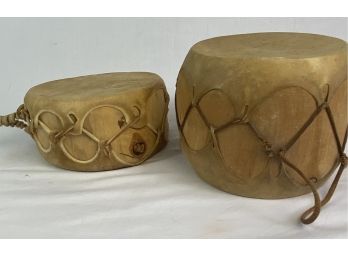 Set Of Rawhide Covered Hand Drums