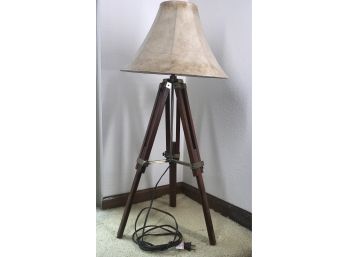 Cool Extending Wooden Tripod Lamp With Leather Lampshade
